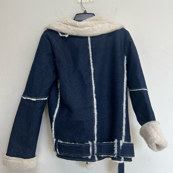 J.O.A Denim Biker Jacket With Faux Shearling Lining Women’s Size Small - Picture 7 of 9